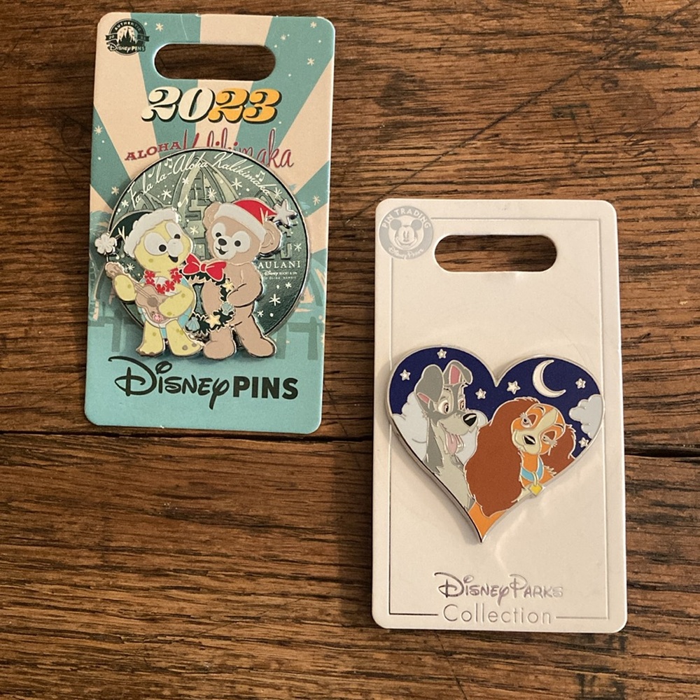 Disney Aulani Hawaii Olu Mel Duffy Bear and Lady & The Tramp Pin Bundle Rare NWT